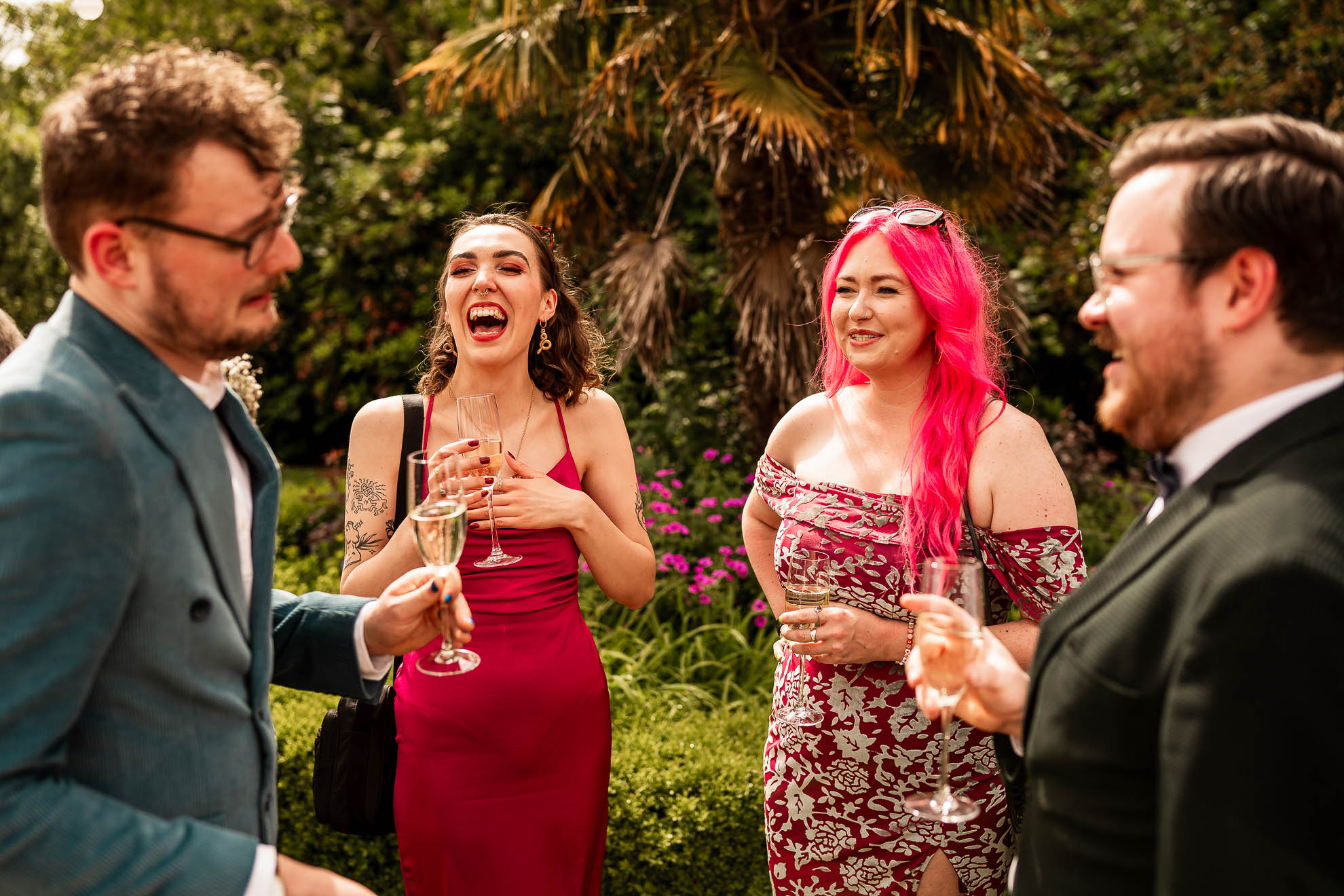 Groom tells a joke to wedding guests