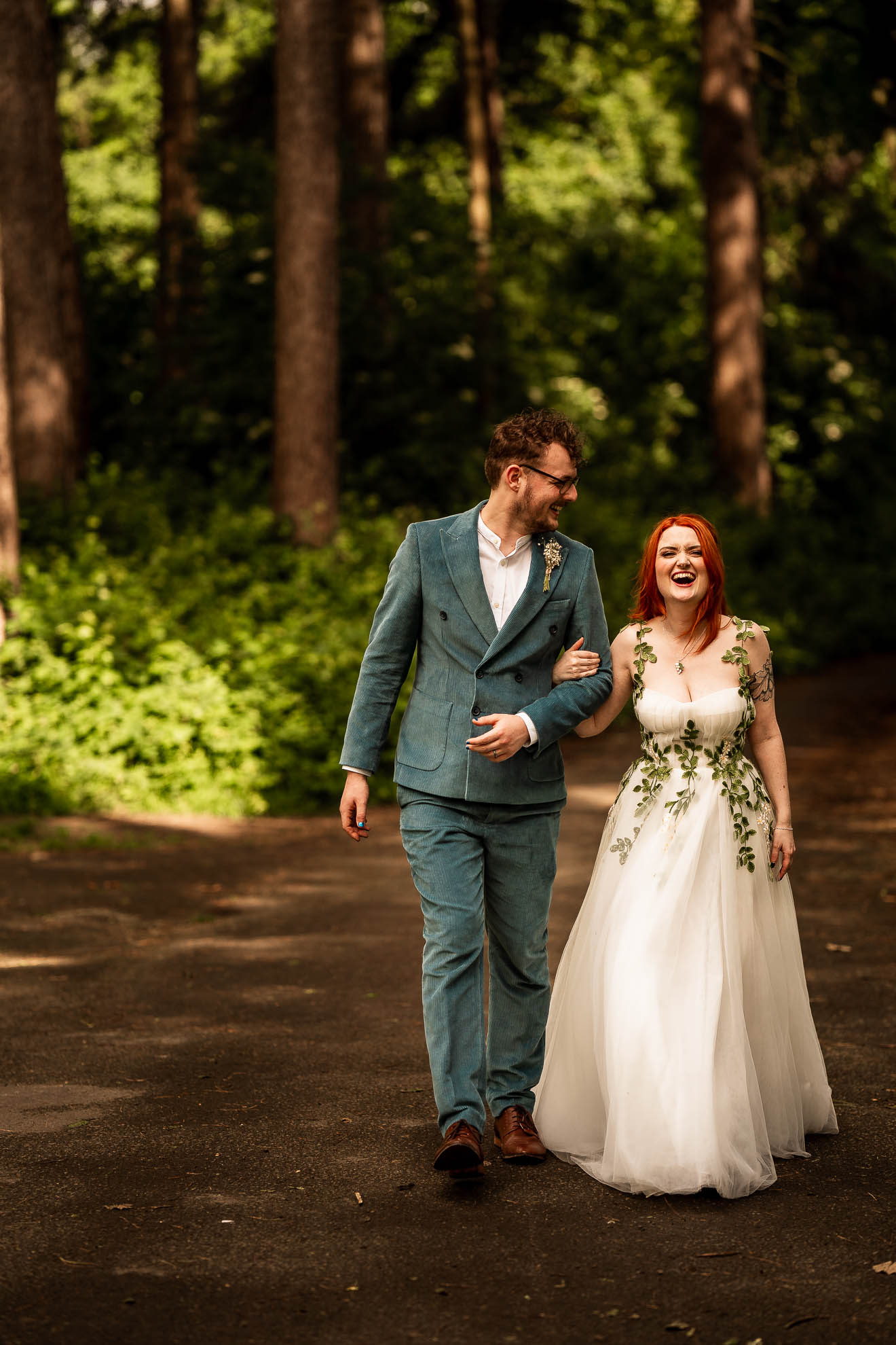 Bride and groom walking together