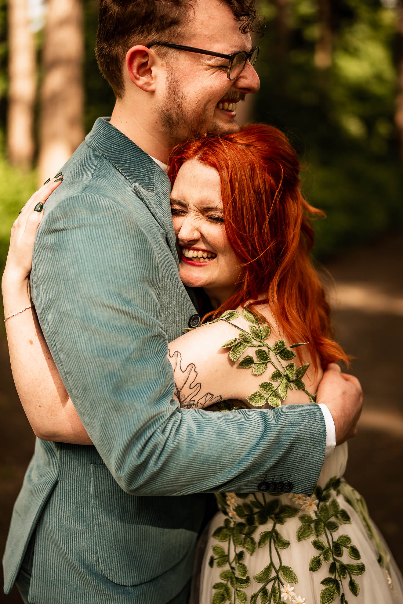 Bride and groom hold each other
