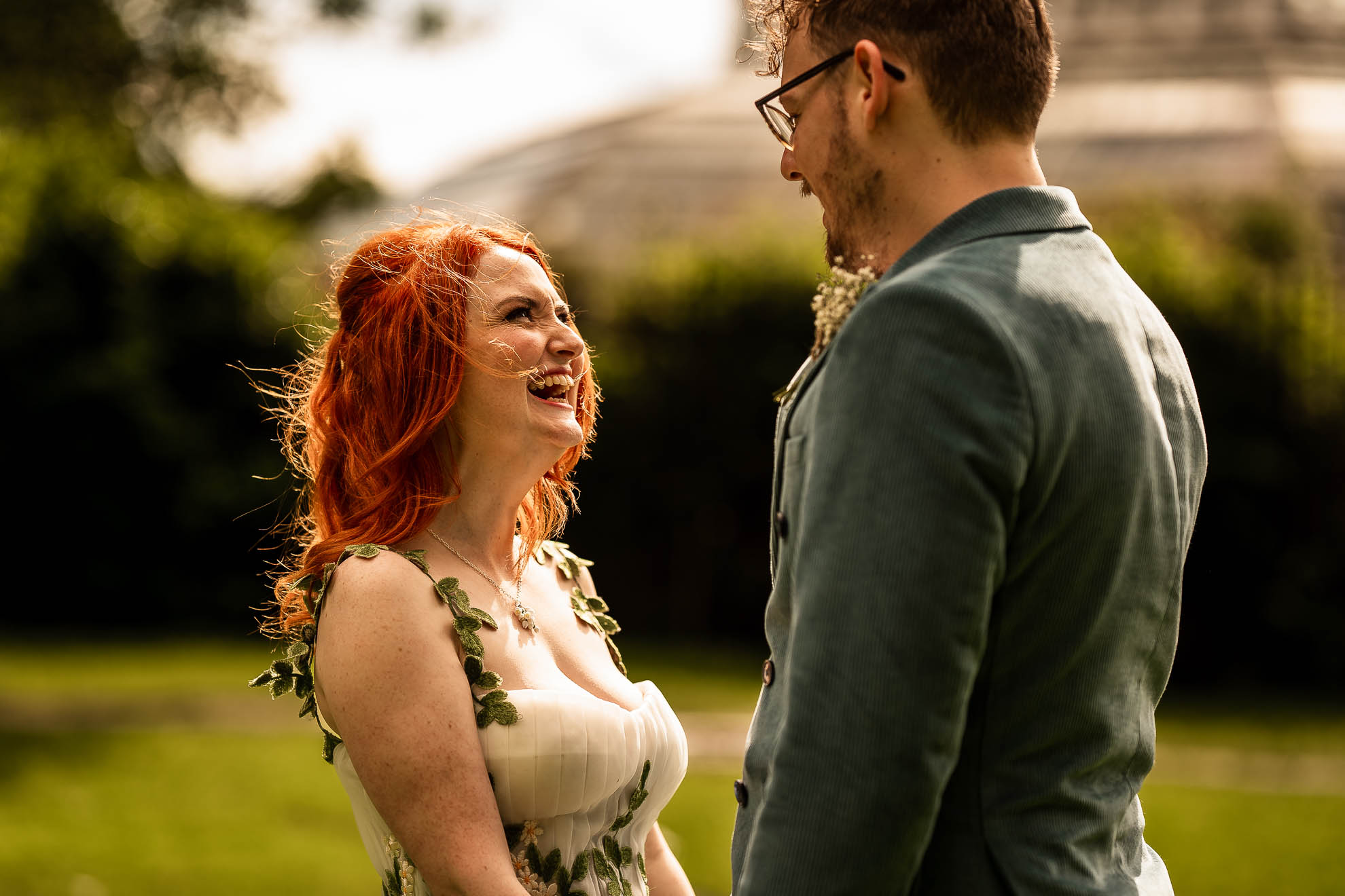 Bride and groom share a joke