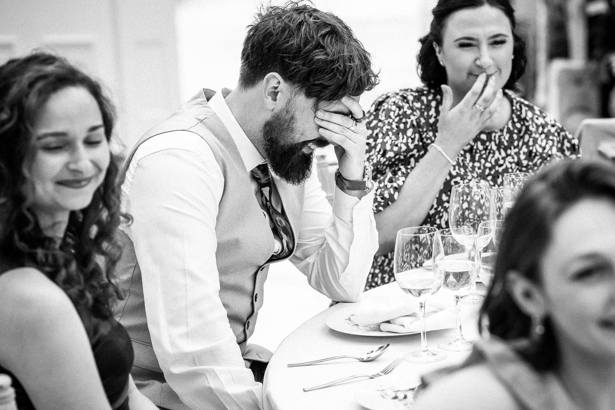 Wedding guest reacting to best mans speech