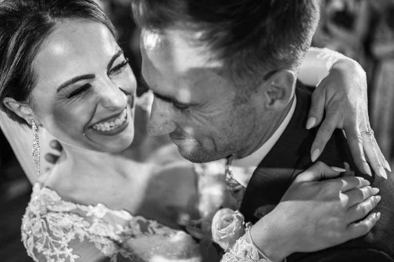Bride and groom close up of first dance