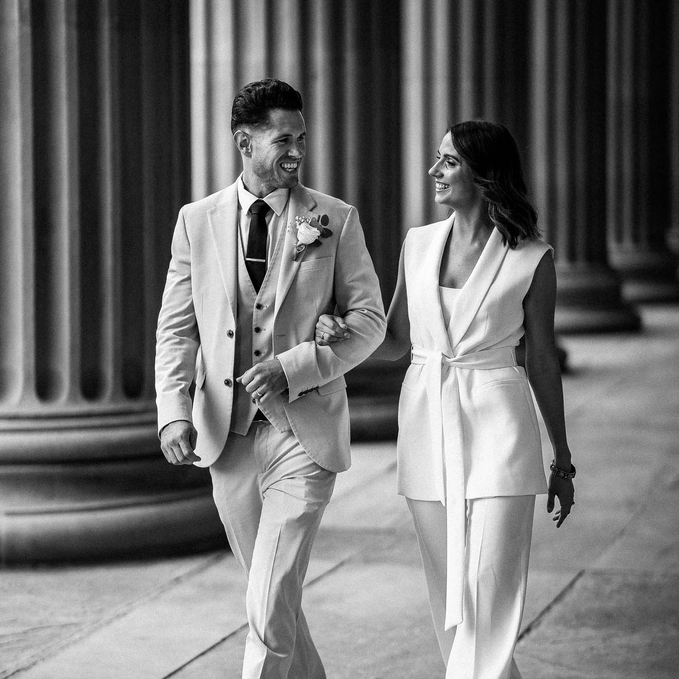bride and groom walking together