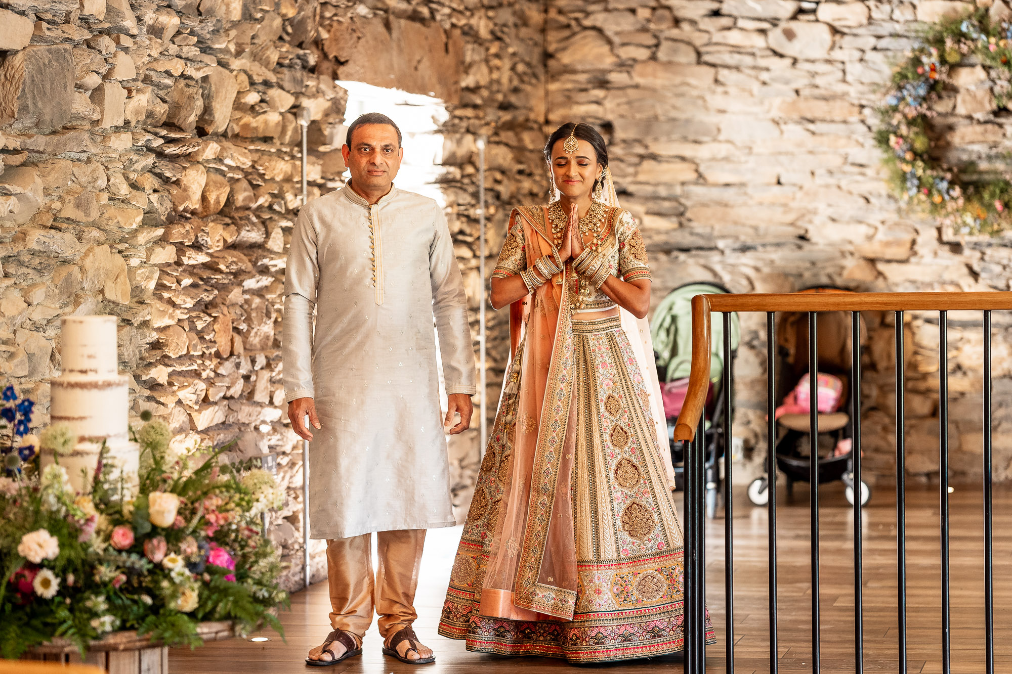 bride arrives at wedding ceremony at cheshire wedding venue Parr Green Hall