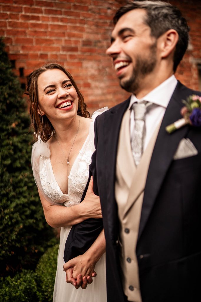 Bride and groom walk together